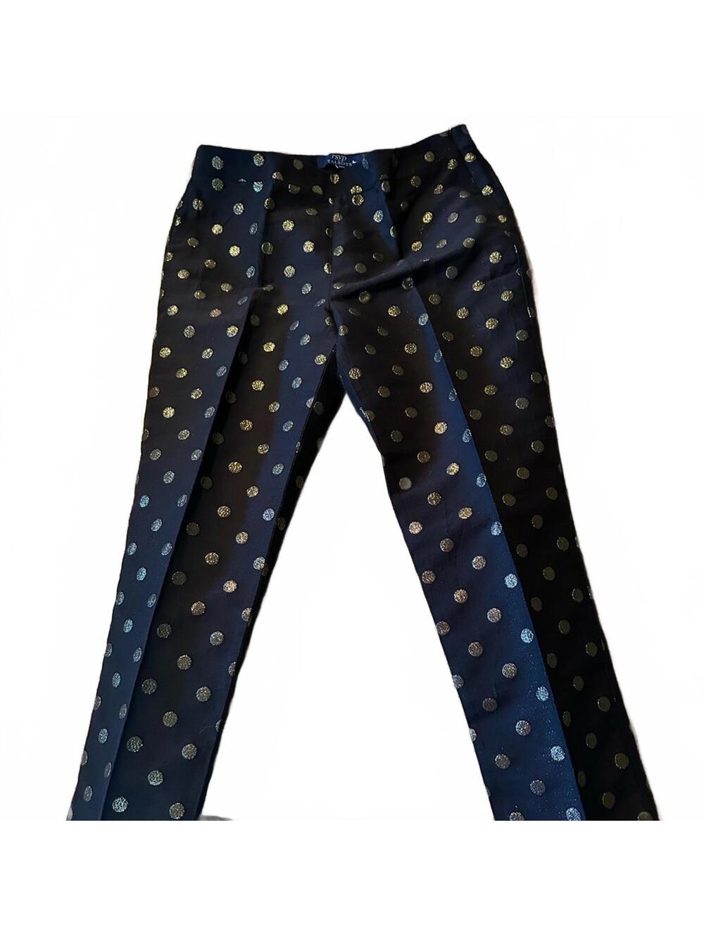 Black with gold metallic polka dots tapered dressy pants